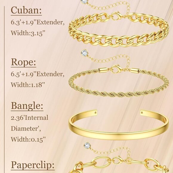 16k Chunky Gold Bracelets for Women Non Tarnish, Womens Gold Bracelet Stack Laye - Picture 5 of 8